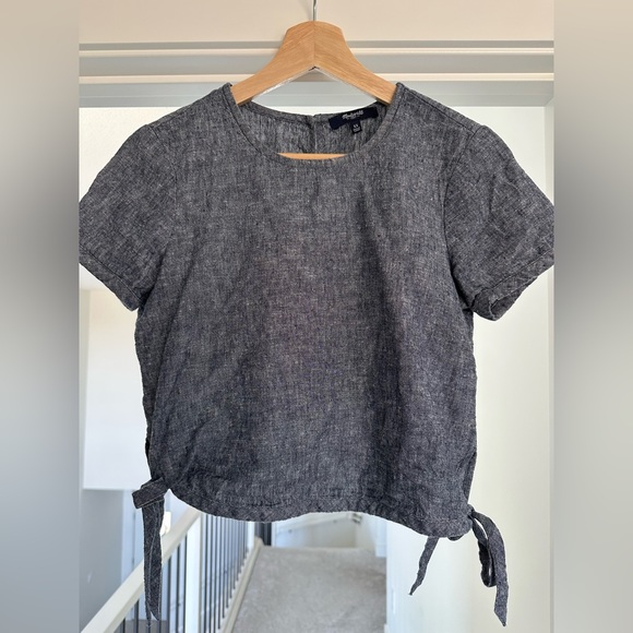 Madewell chambray cropped side tie shirt XS - Picture 2 of 6